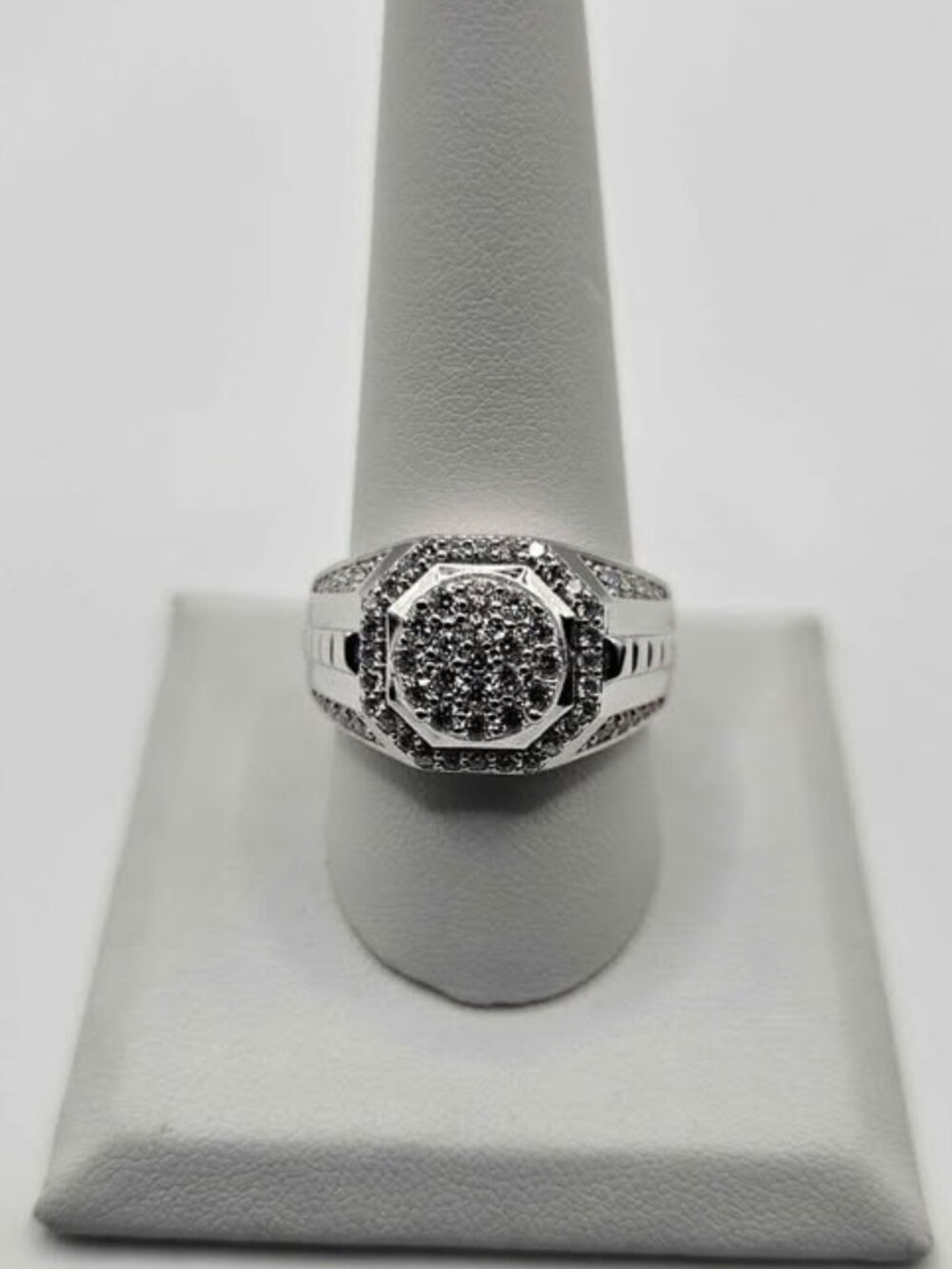 Iced Out Octagon Statement Ring .925 Sterling Silver Sz 10